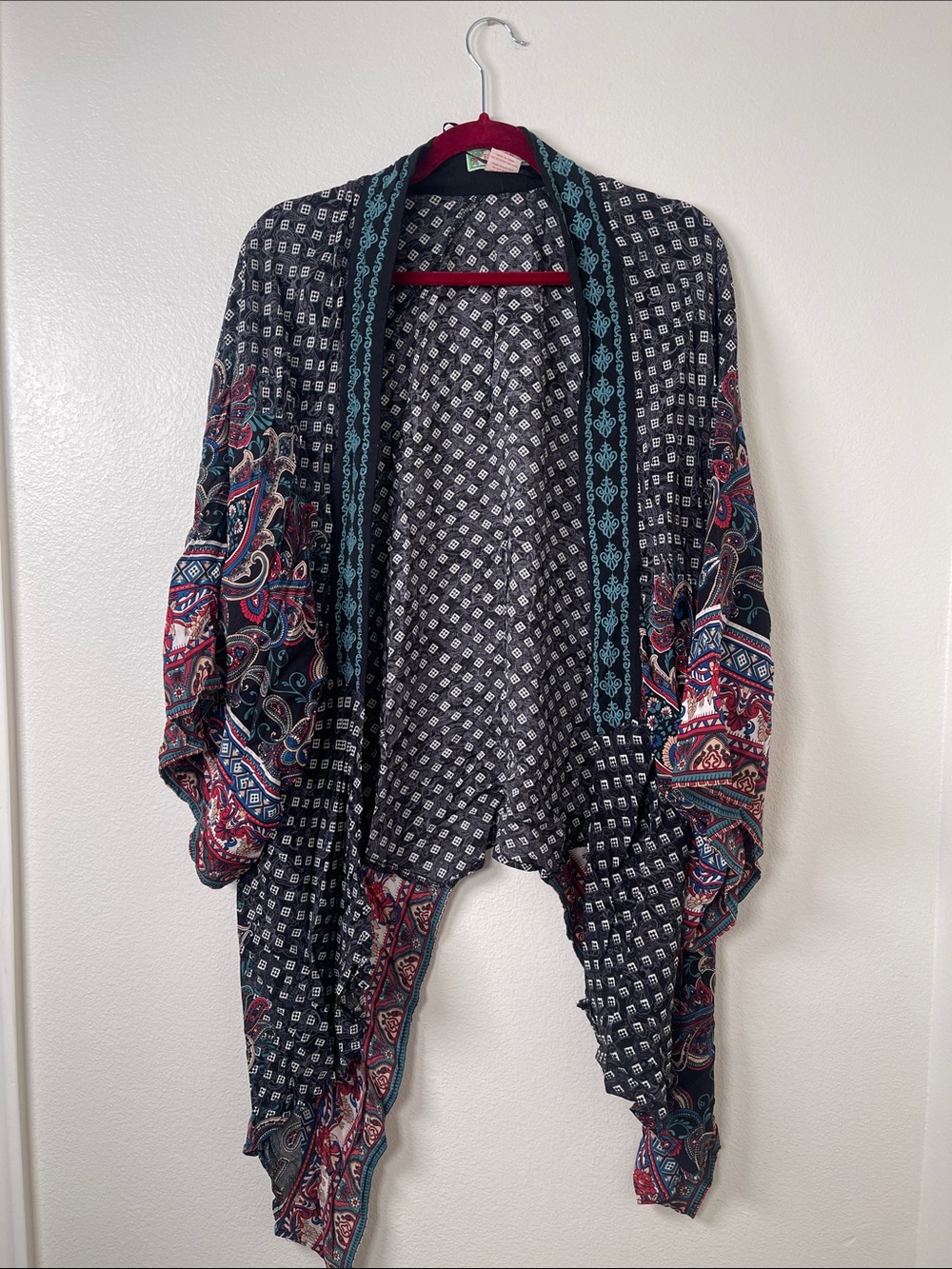 Flying Tomato Black Multi Paisley Open-Front Kimono